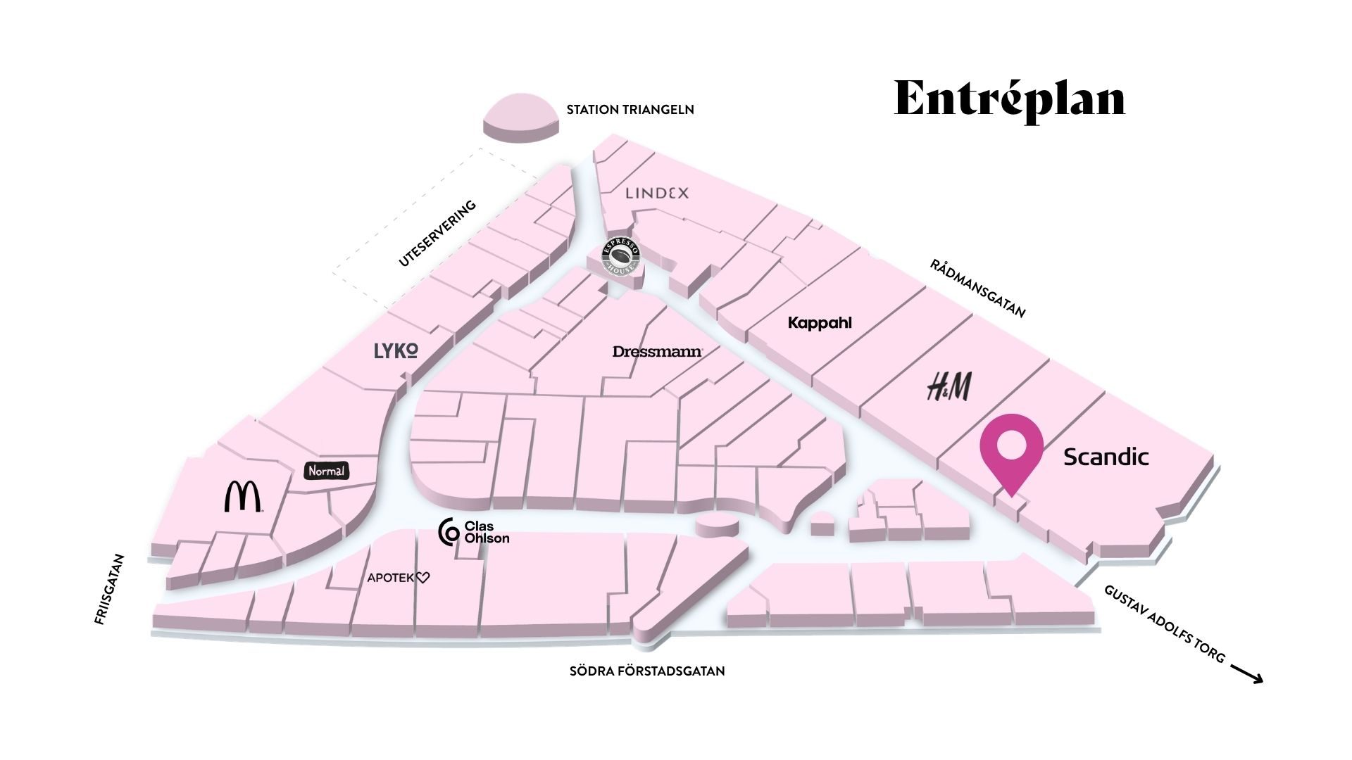 Calzedonia i Triangelns köpcentrum, Malmö – karta till strumpor och badmode.