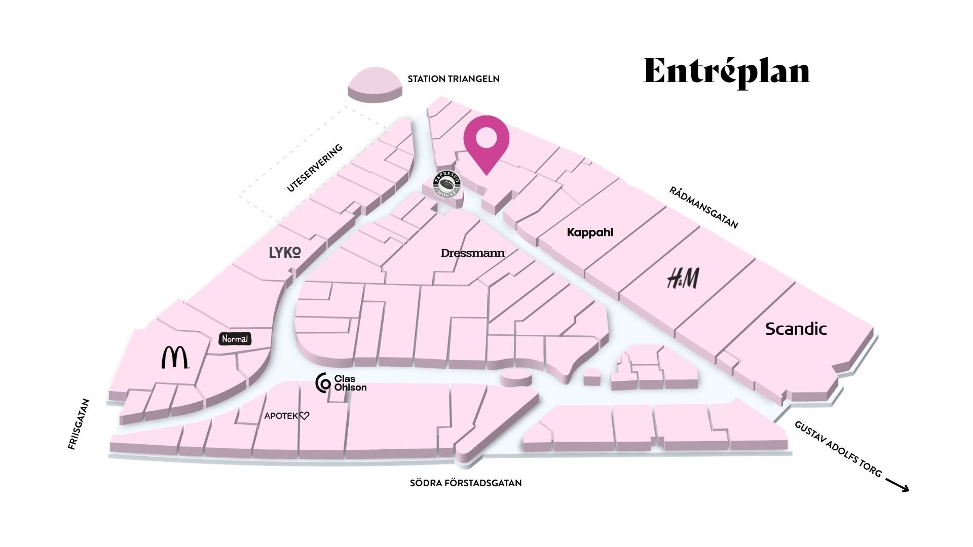 Gina Tricot i Triangelns köpcentrum, Malmö – karta till modebutik.