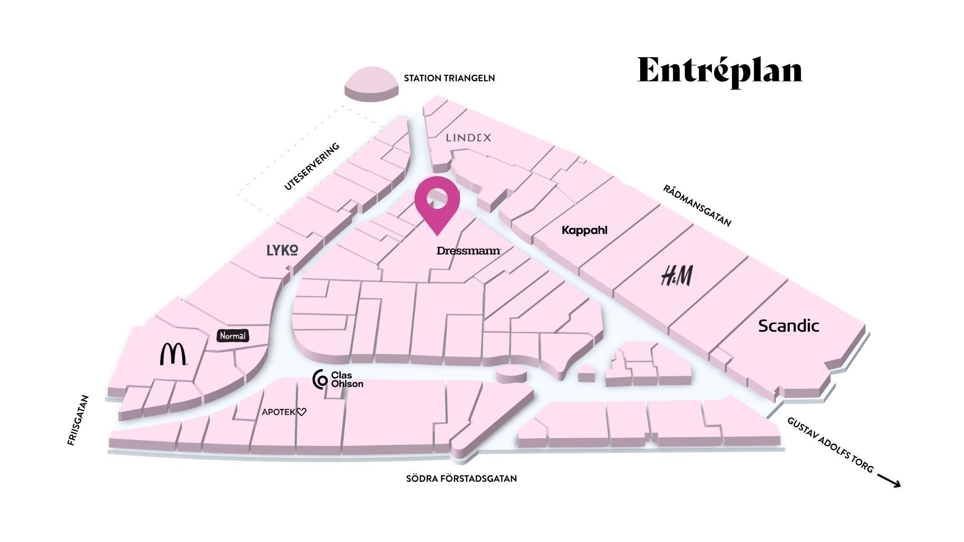 KICKS i Triangelns köpcentrum, Malmö – karta till skönhetsbutik.