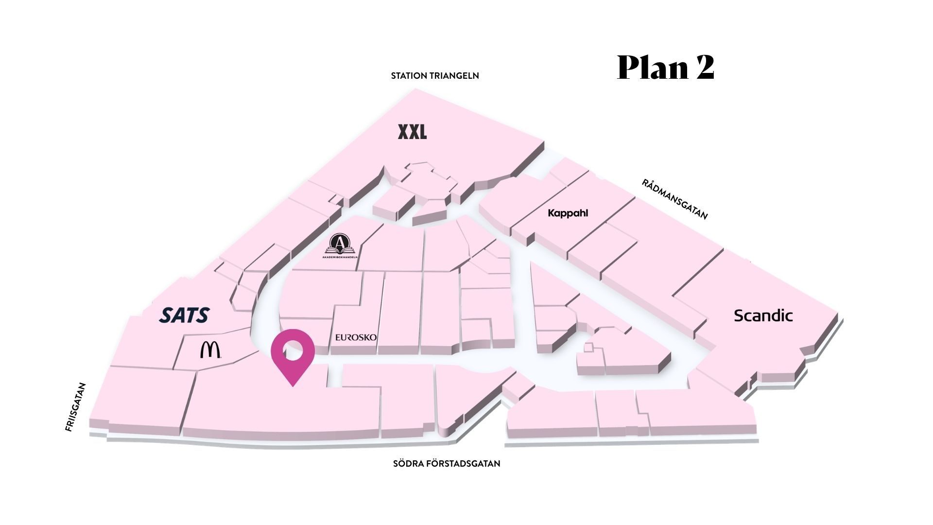 Stadium i Triangelns köpcentrum, Malmö – karta till sportbutik.