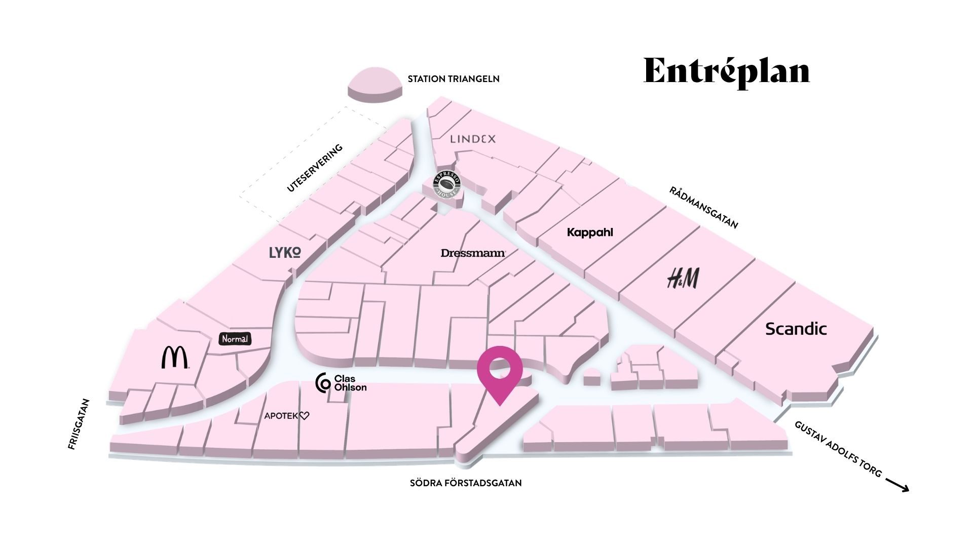 Volt i Triangelns köpcentrum, Malmö – karta till herrmodebutik.