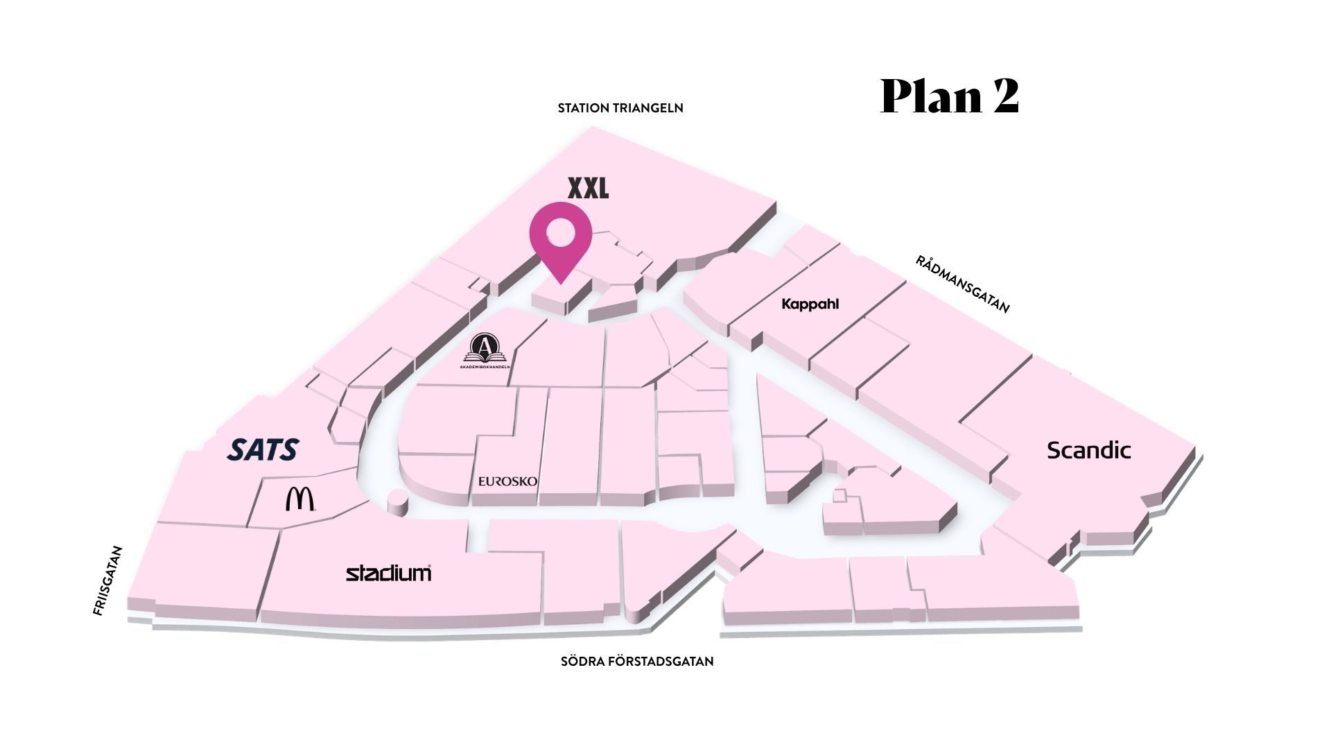 Waynes i Triangelns köpcentrum, Malmö – karta till café.